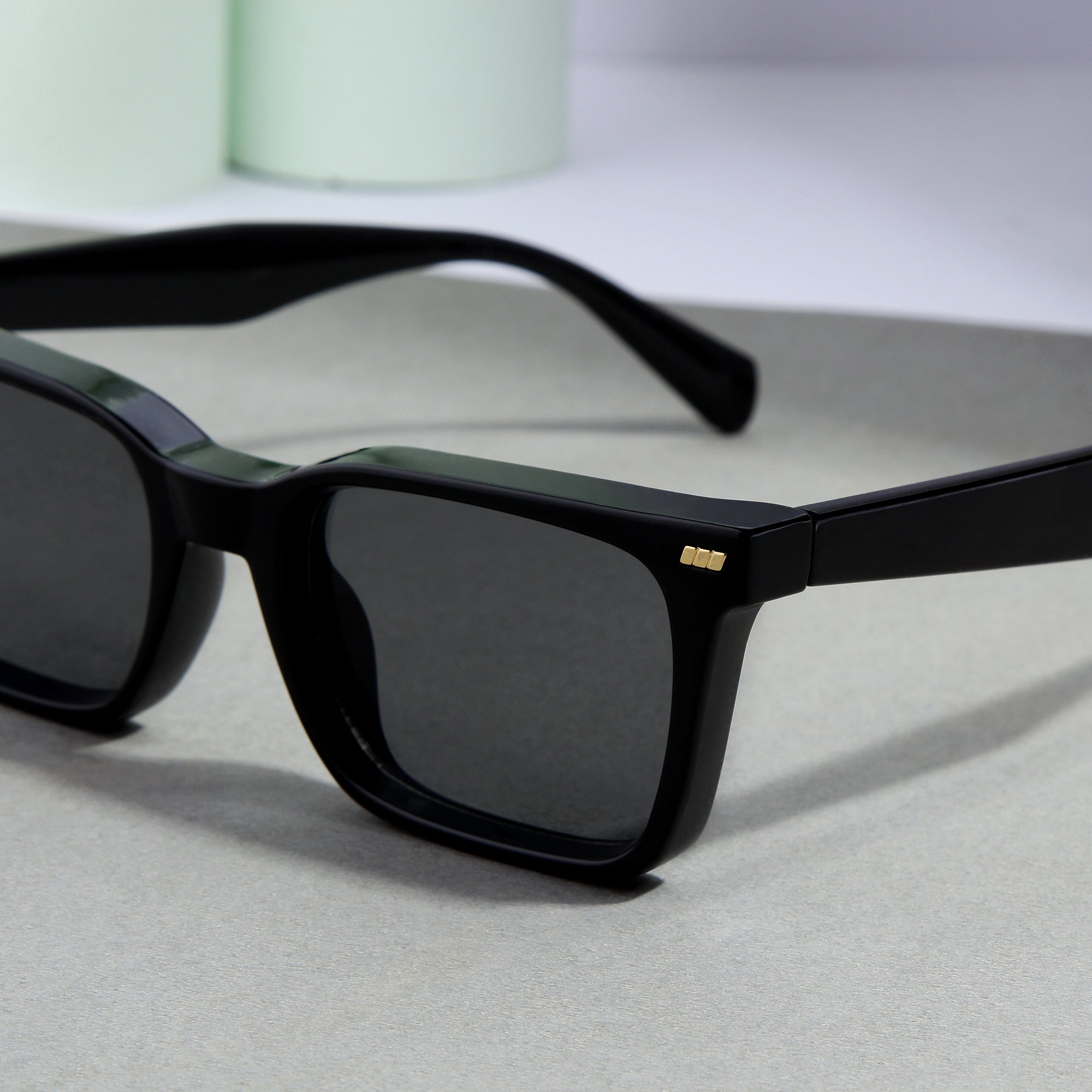 Castels Full Black Rectangle Sunglasses