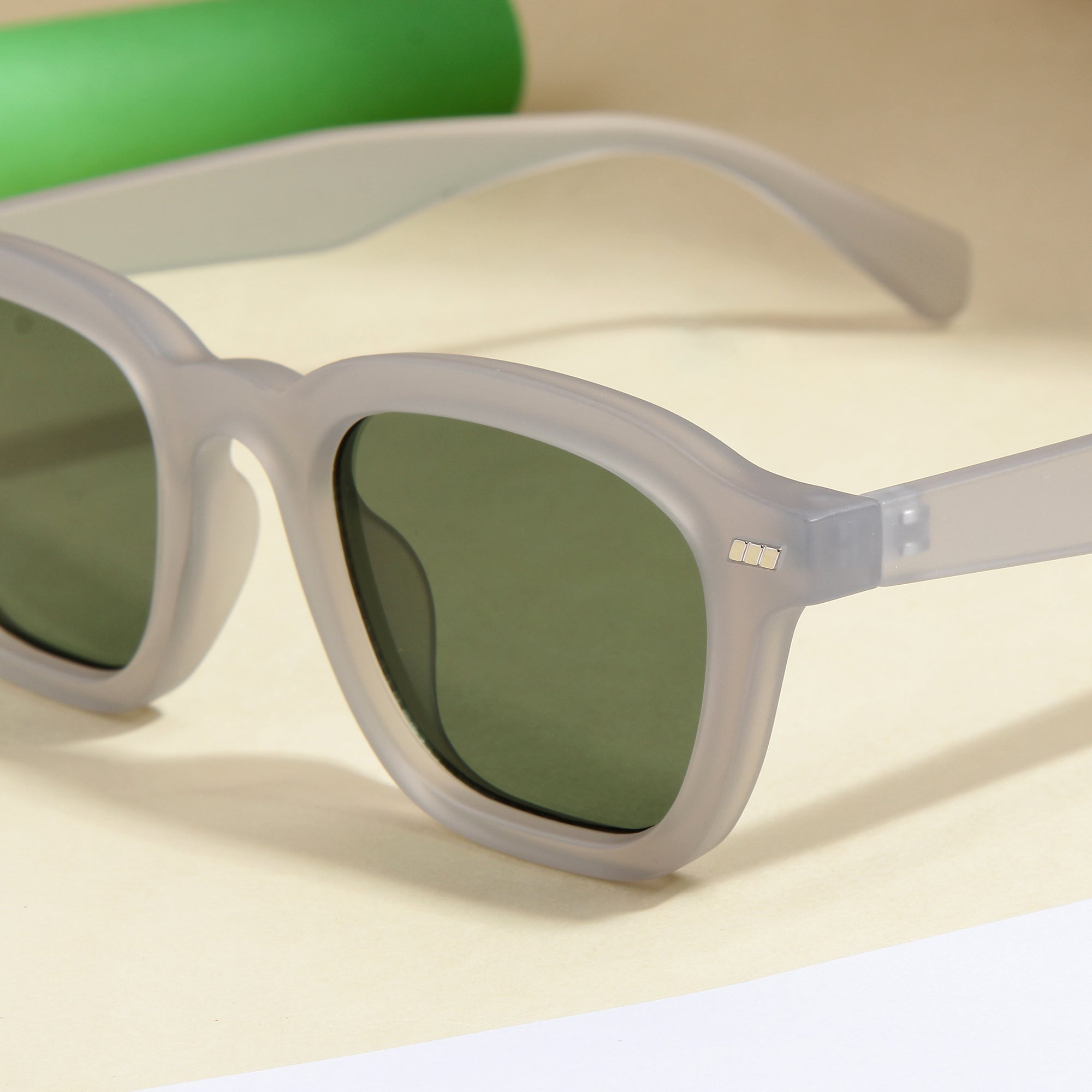 Spark Grey Green Rectangle Sunglasses