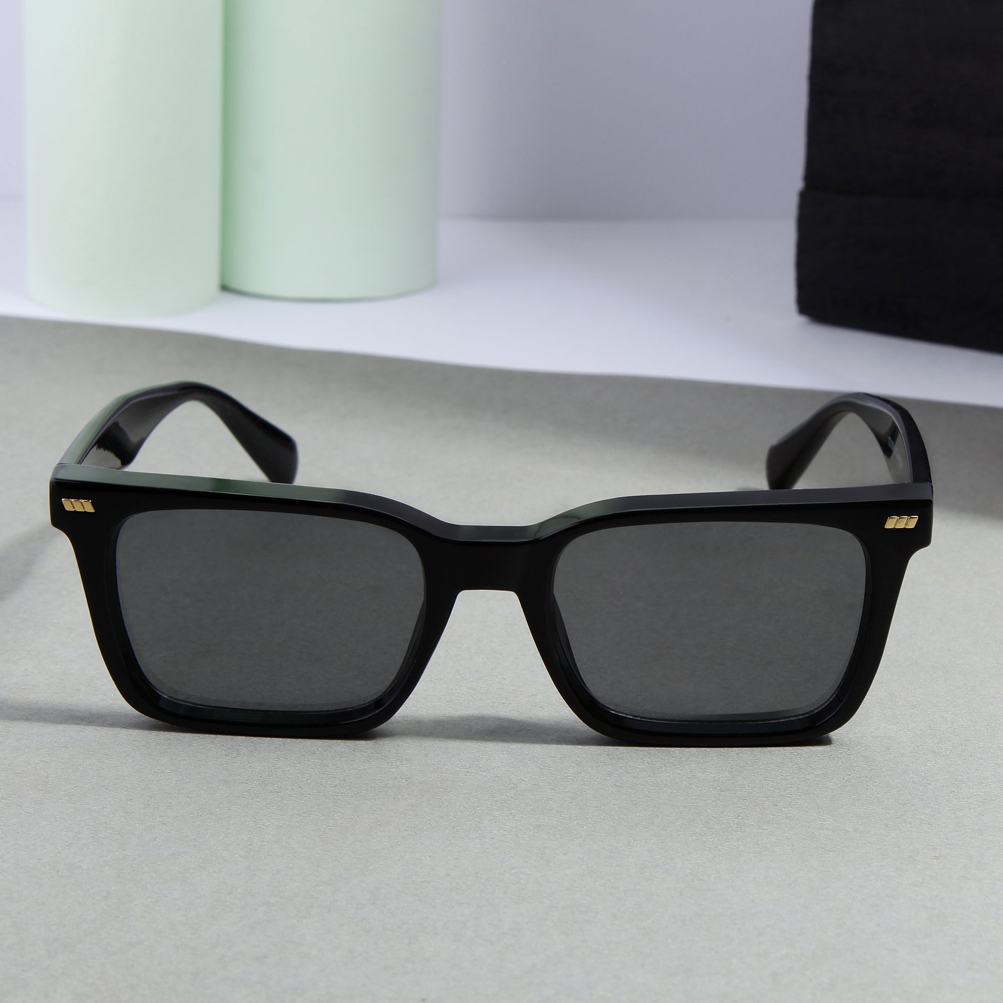 Castels Full Black Rectangle Sunglasses