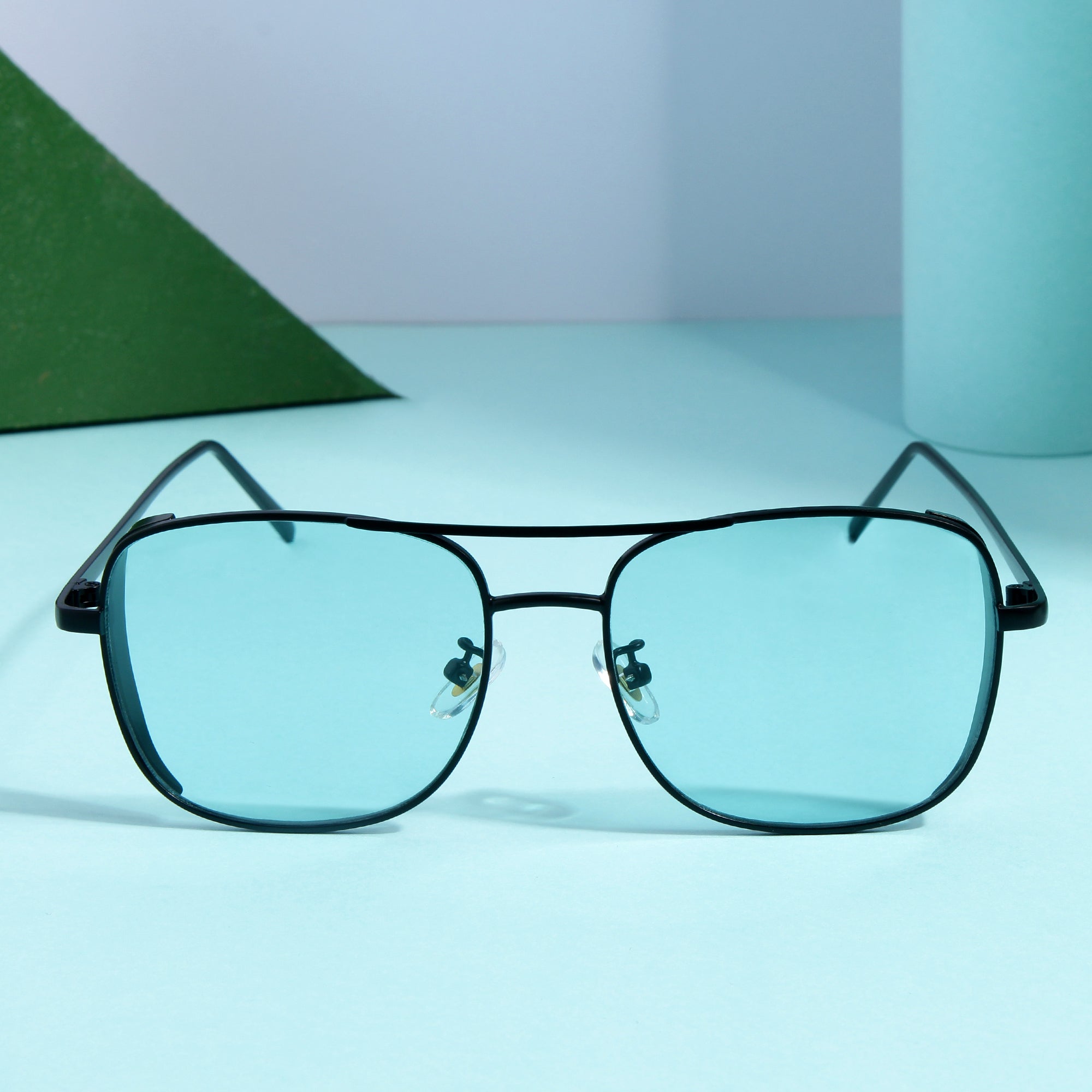 Clement Rectangle Black Green Sunglasses