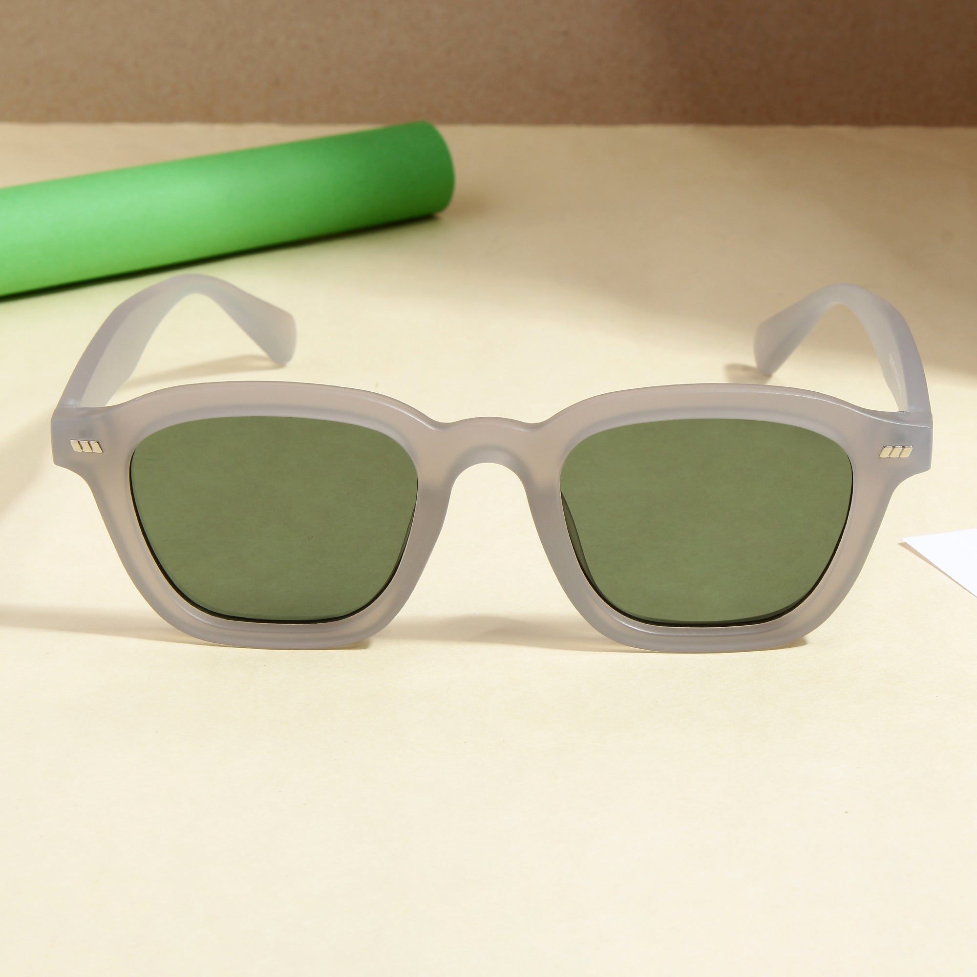 Spark Grey Green Rectangle Sunglasses