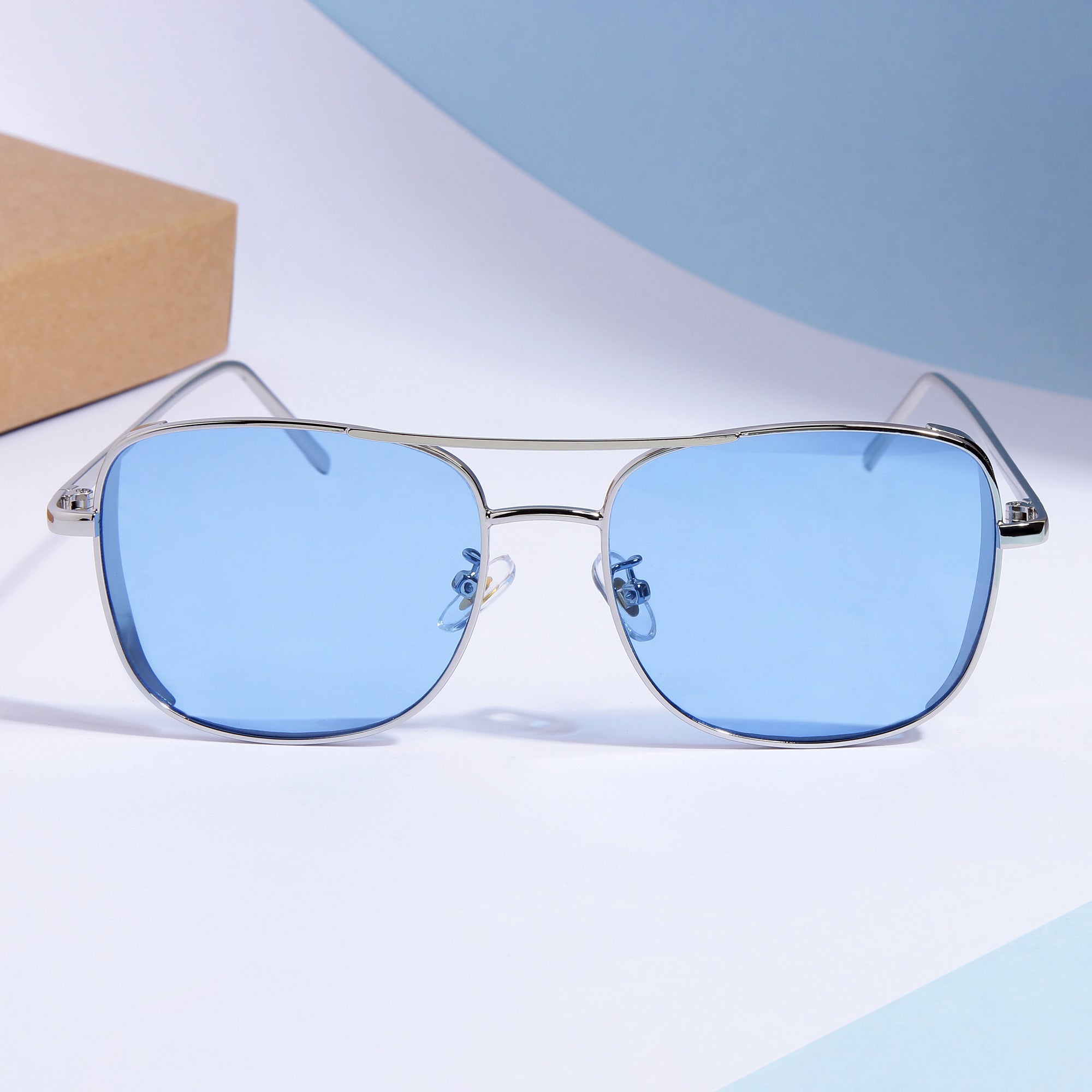 Clement Rectangle Silver Blue Sunglasses