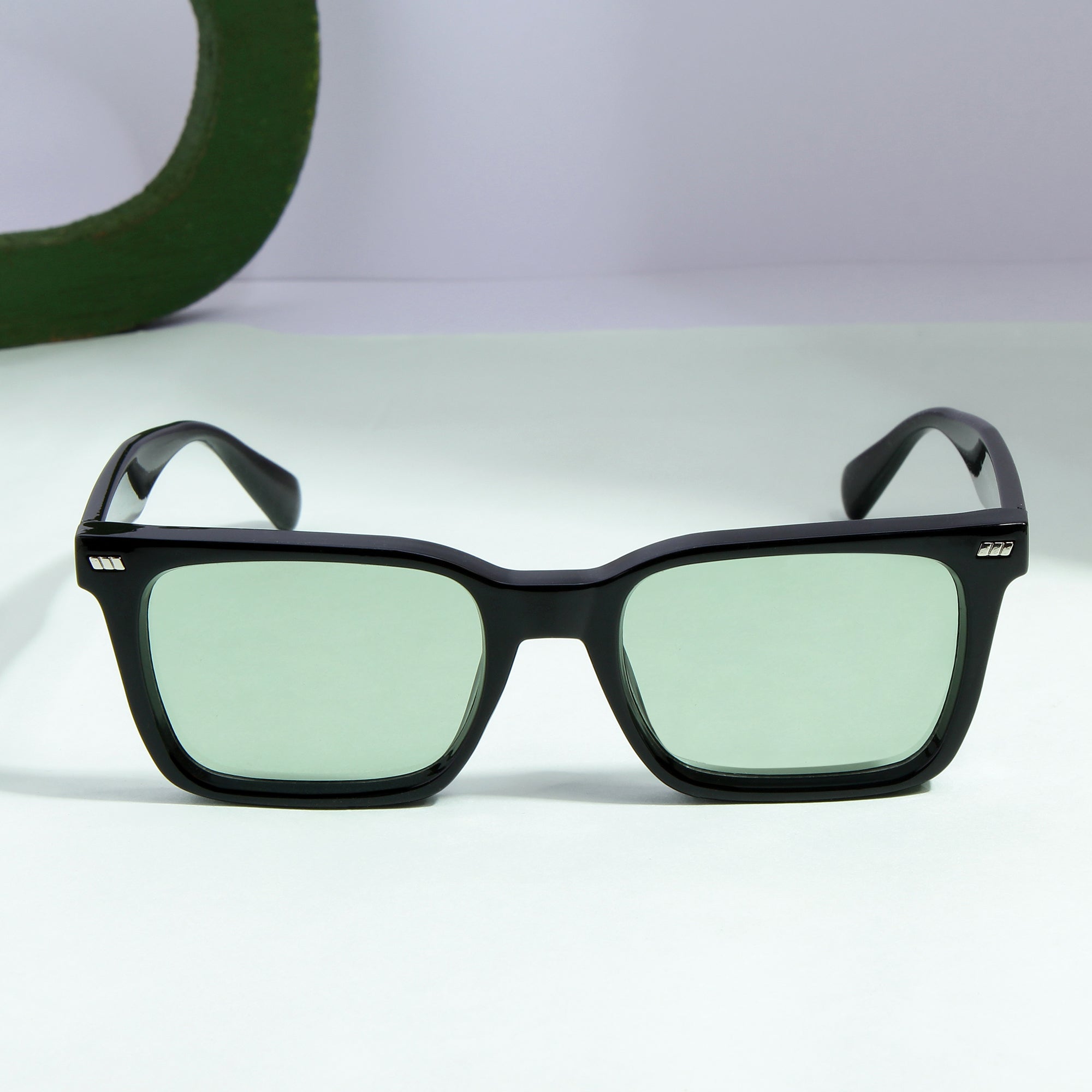 Castels Black Green Rectangle Sunglasses