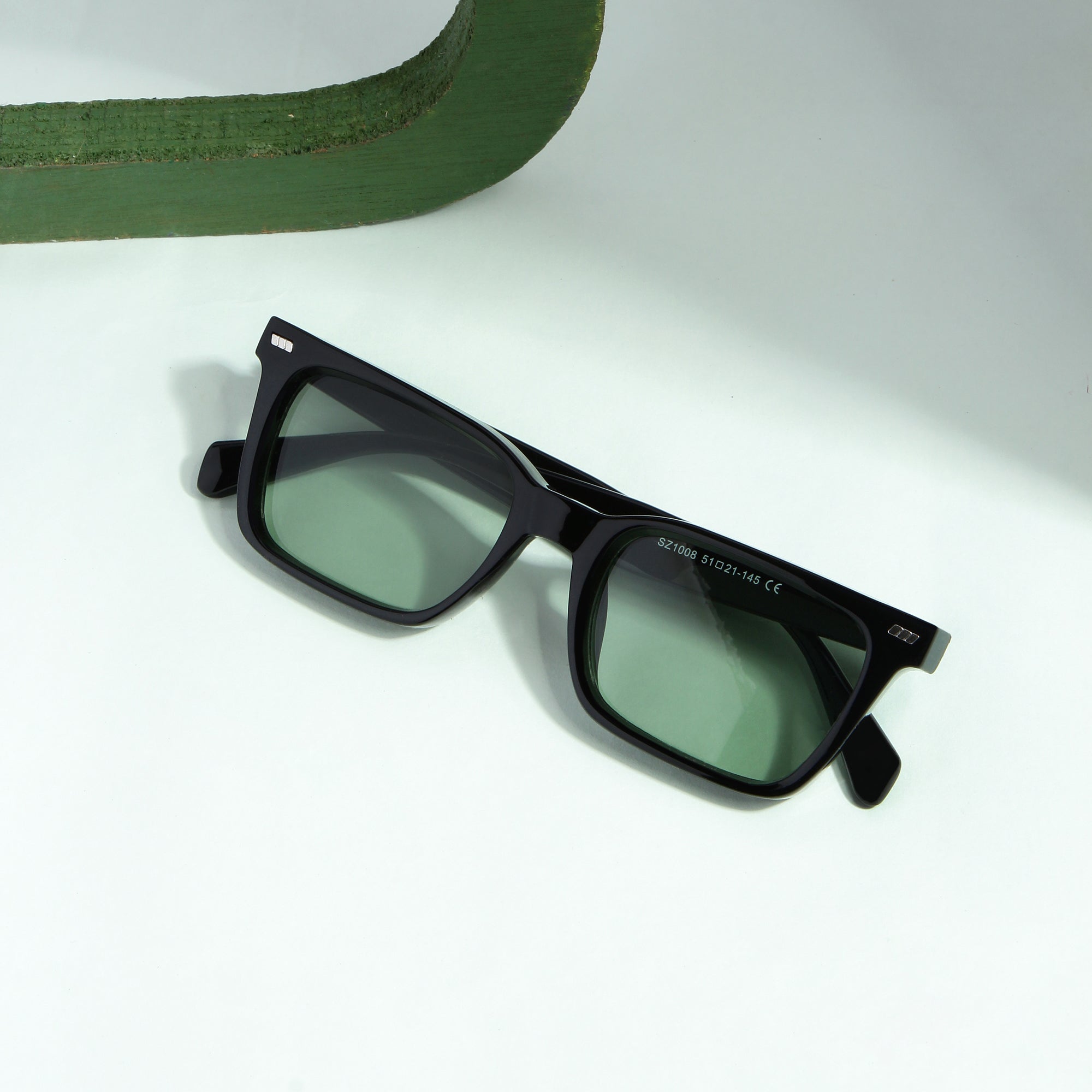 Castels Black Green Rectangle Sunglasses