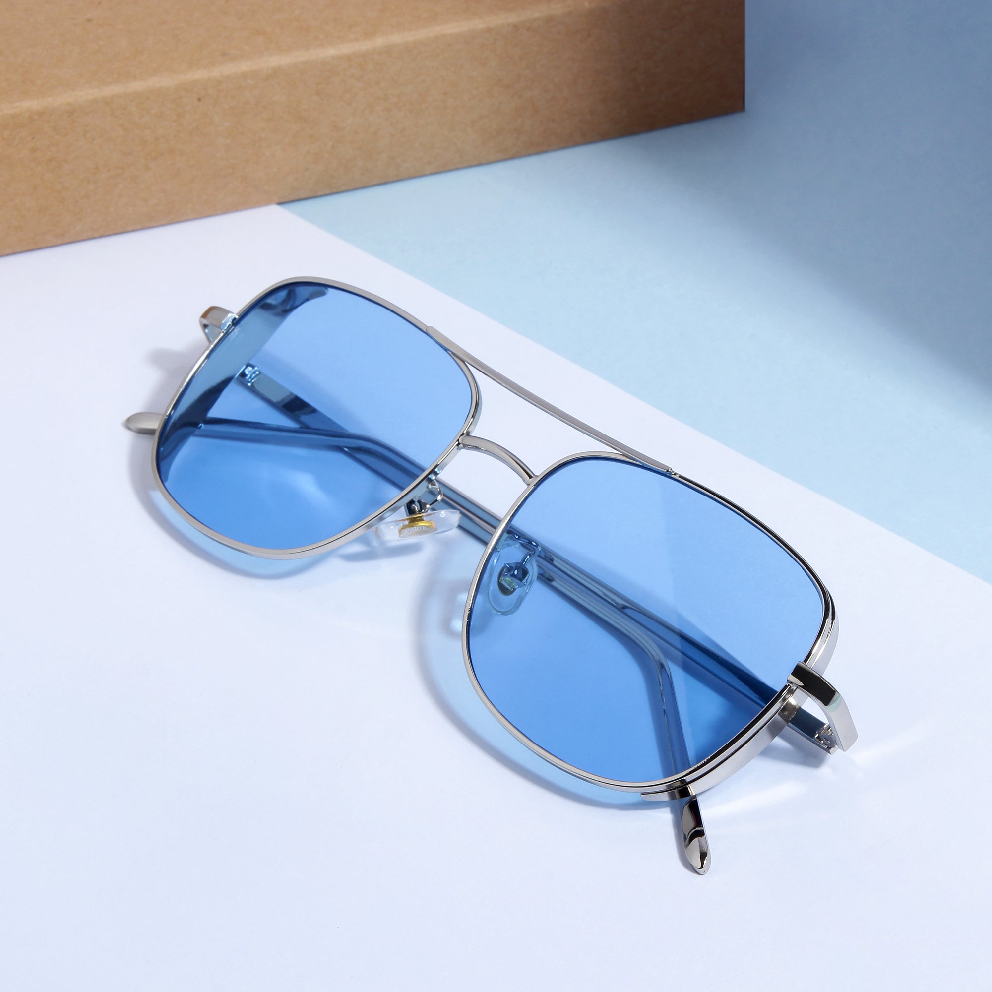 Clement Rectangle Silver Blue Sunglasses