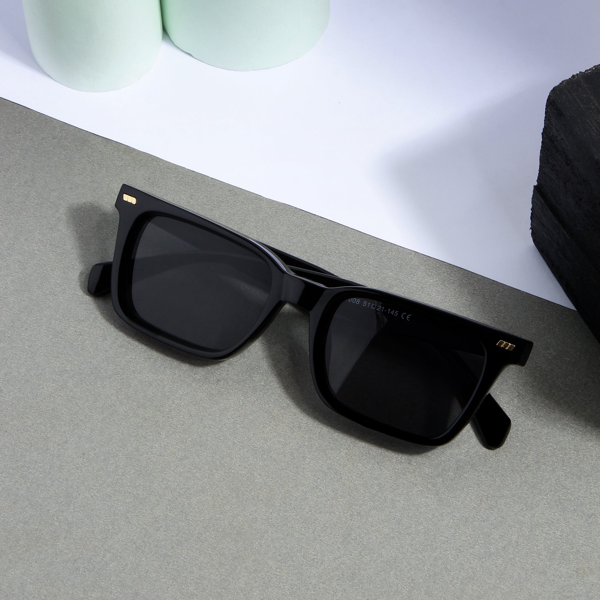 Castels Full Black Rectangle Sunglasses