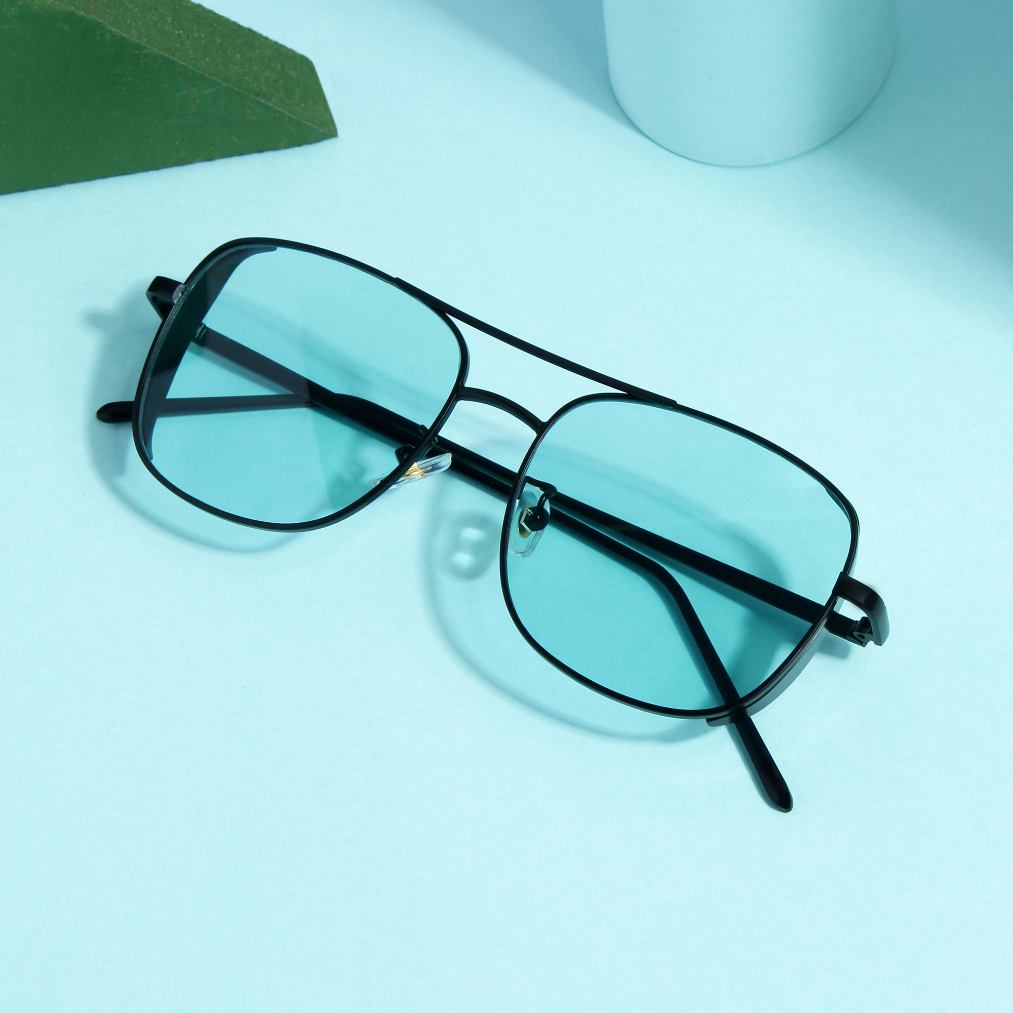 Clement Rectangle Black Green Sunglasses