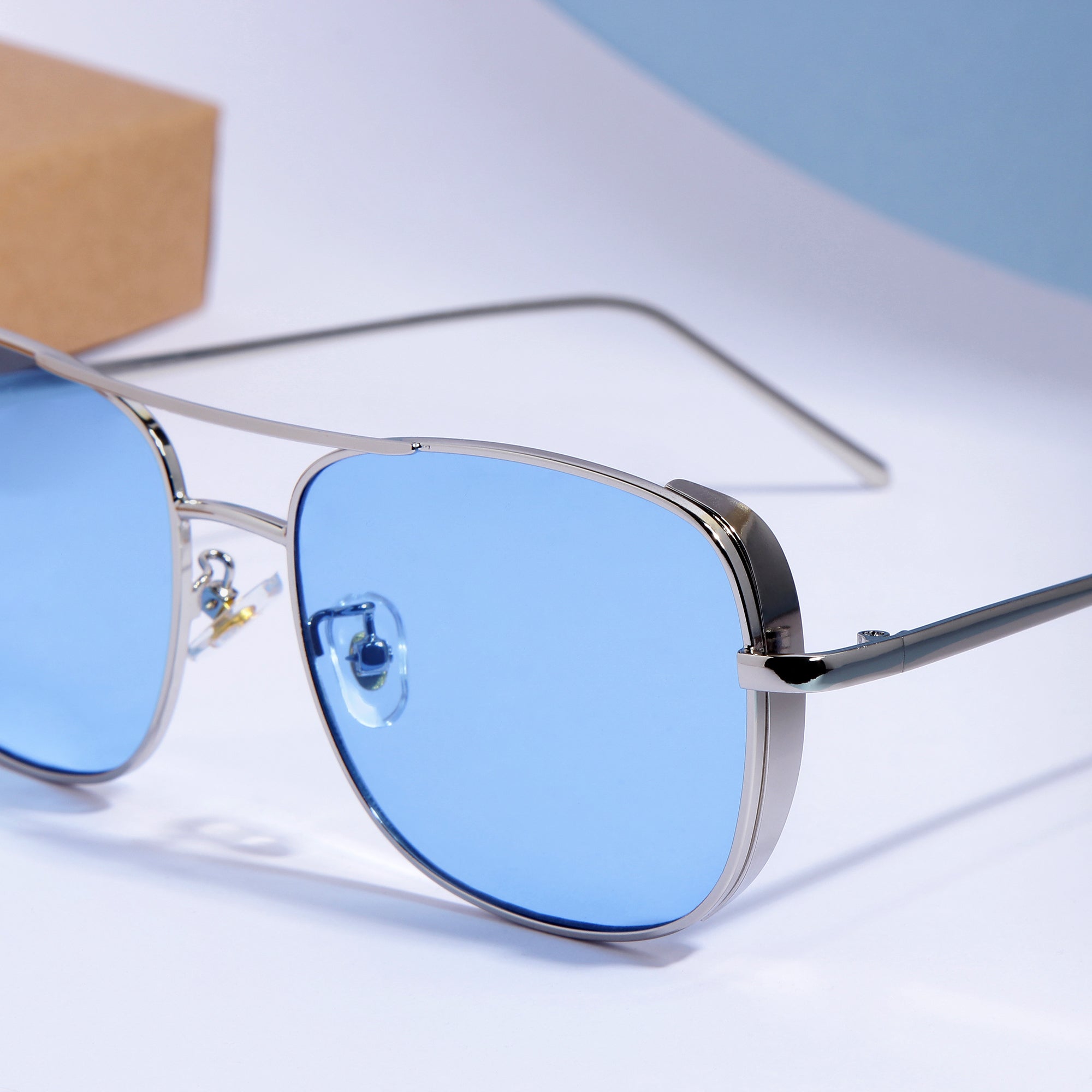 Clement Rectangle Silver Blue Sunglasses