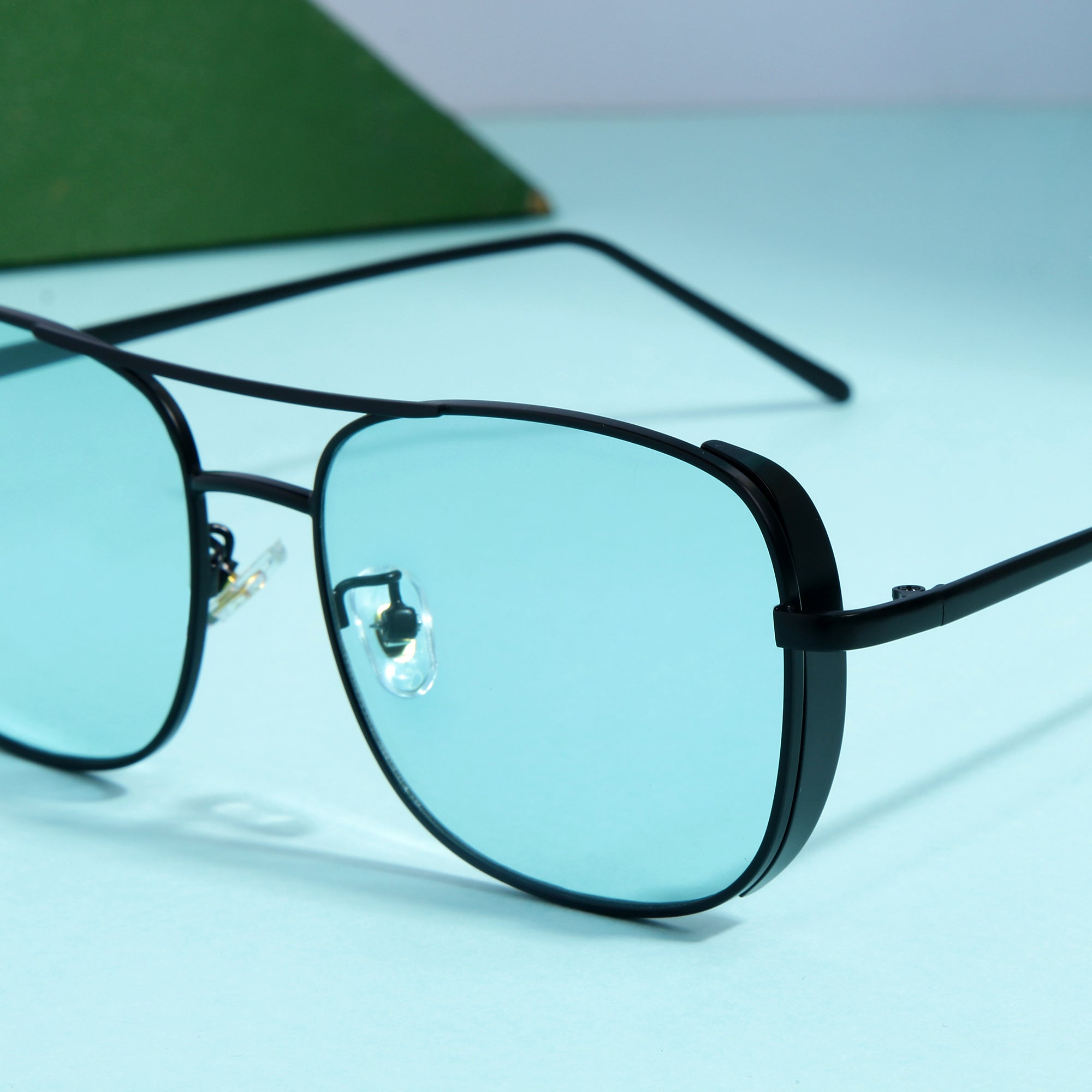 Clement Rectangle Black Green Sunglasses