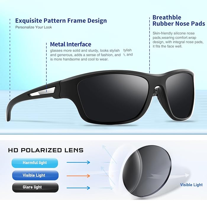 Rider V1 Black Polarized Rectangle Sunglasses