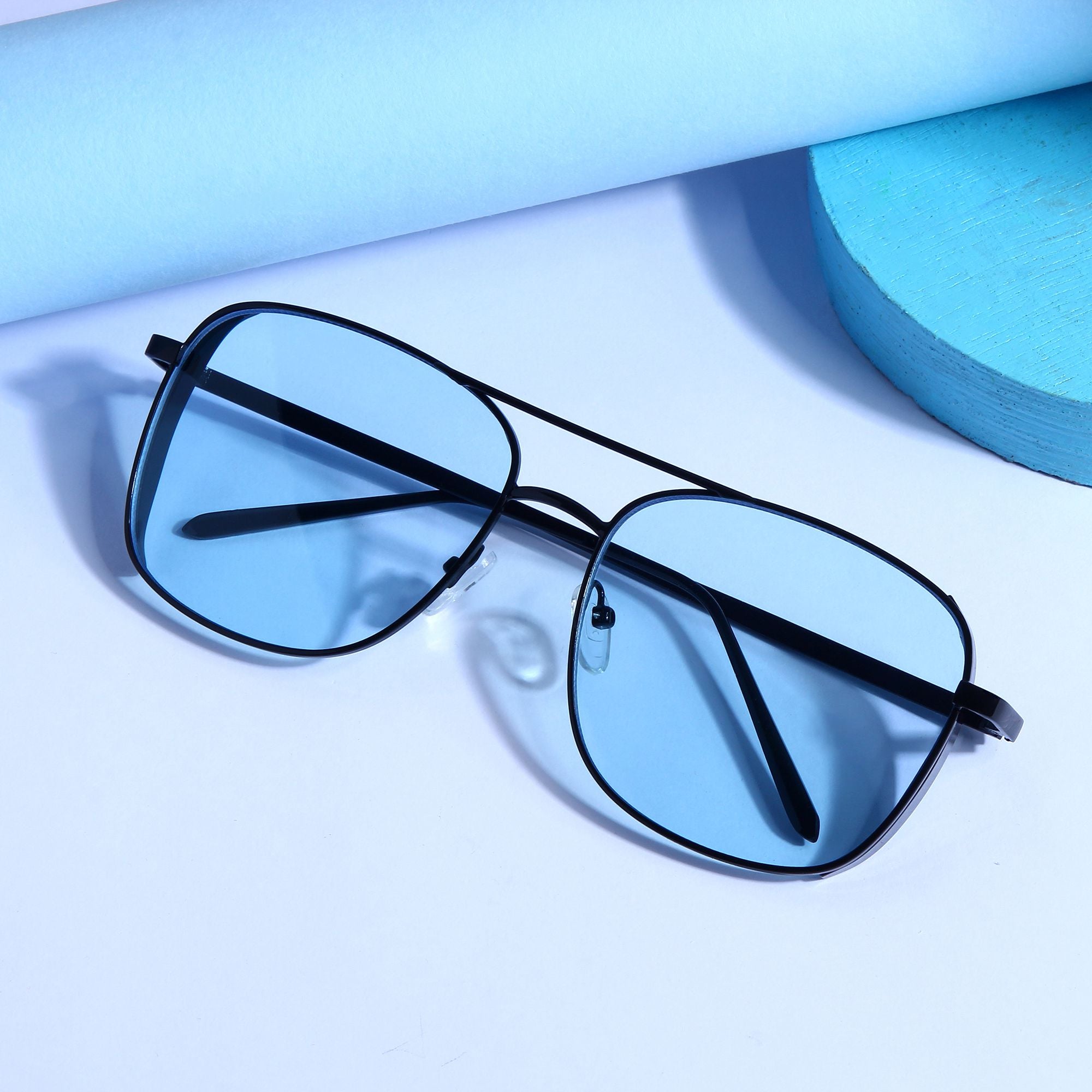 Clement Rectangle Black Blue Sunglasses