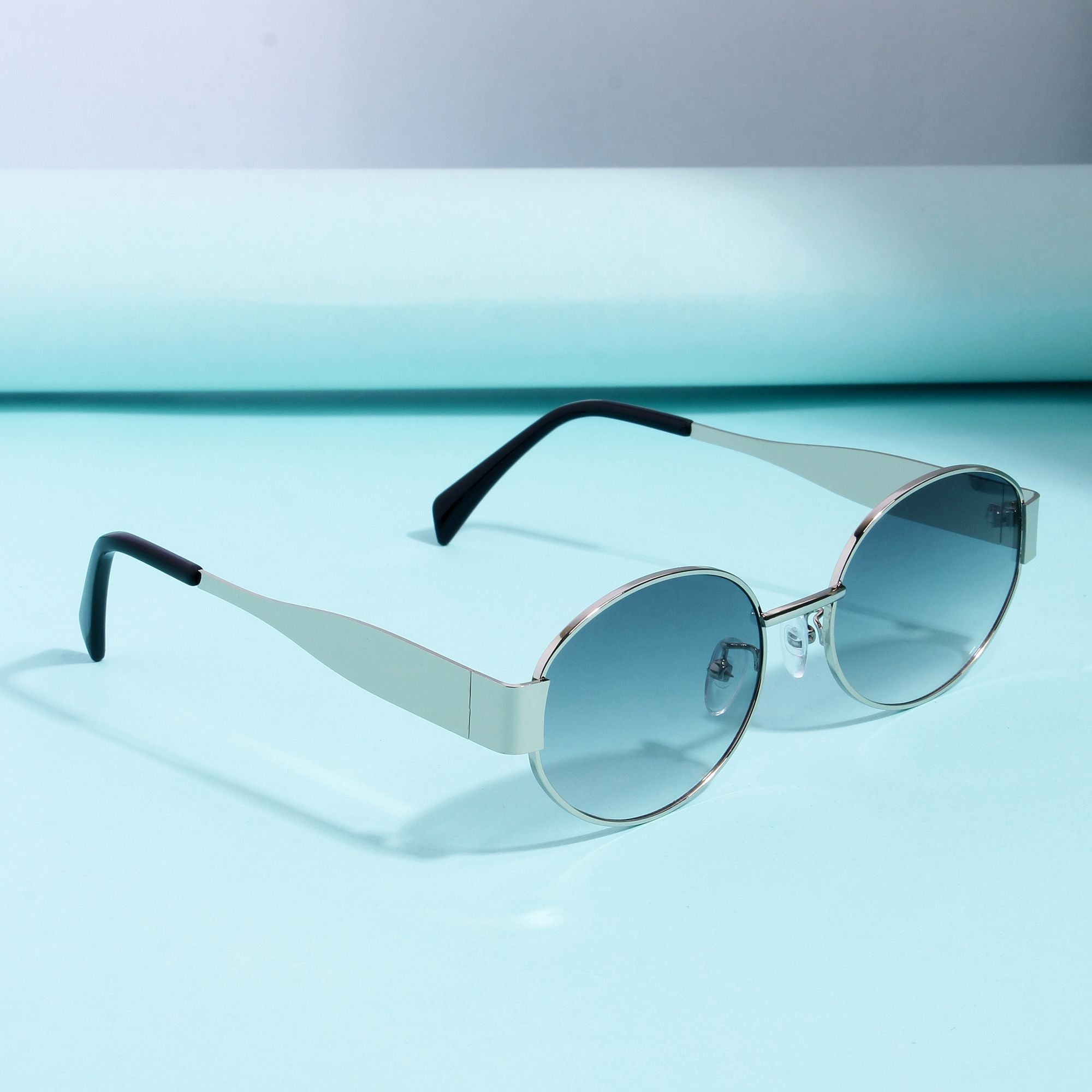 FF2380 Silver Green Gradient Oval Sunglasses