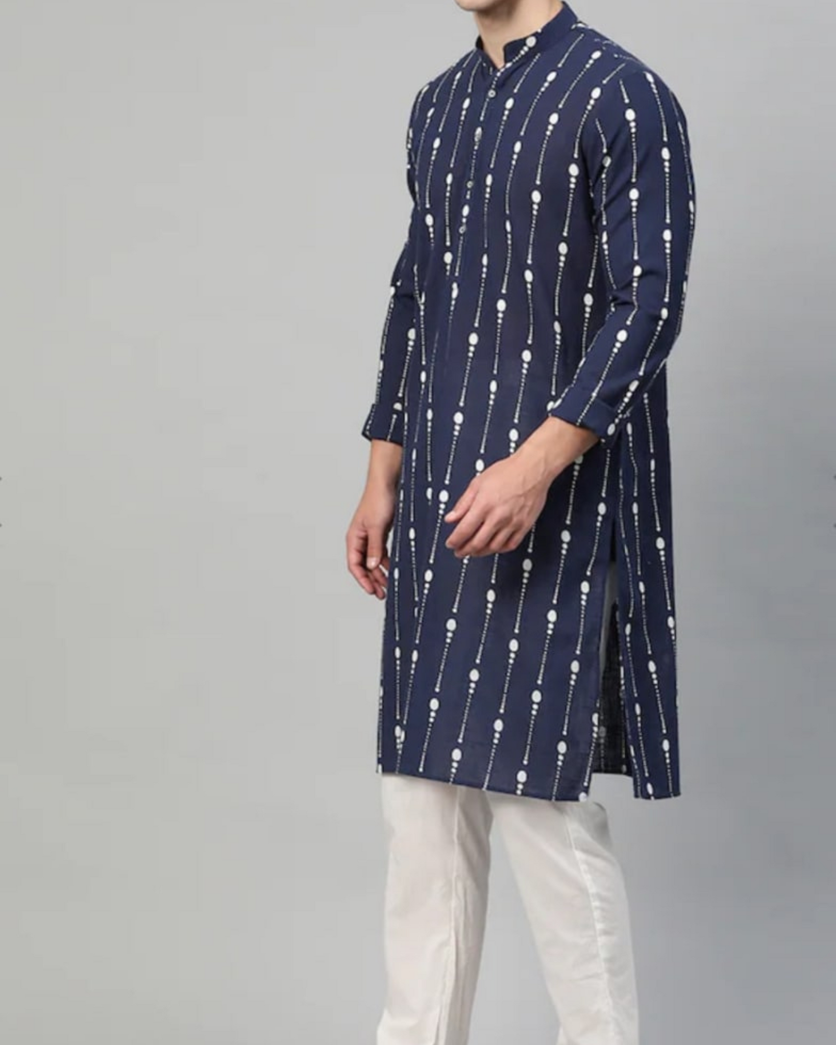 Navy Blue Super Soft Digital Print Kurta For Men