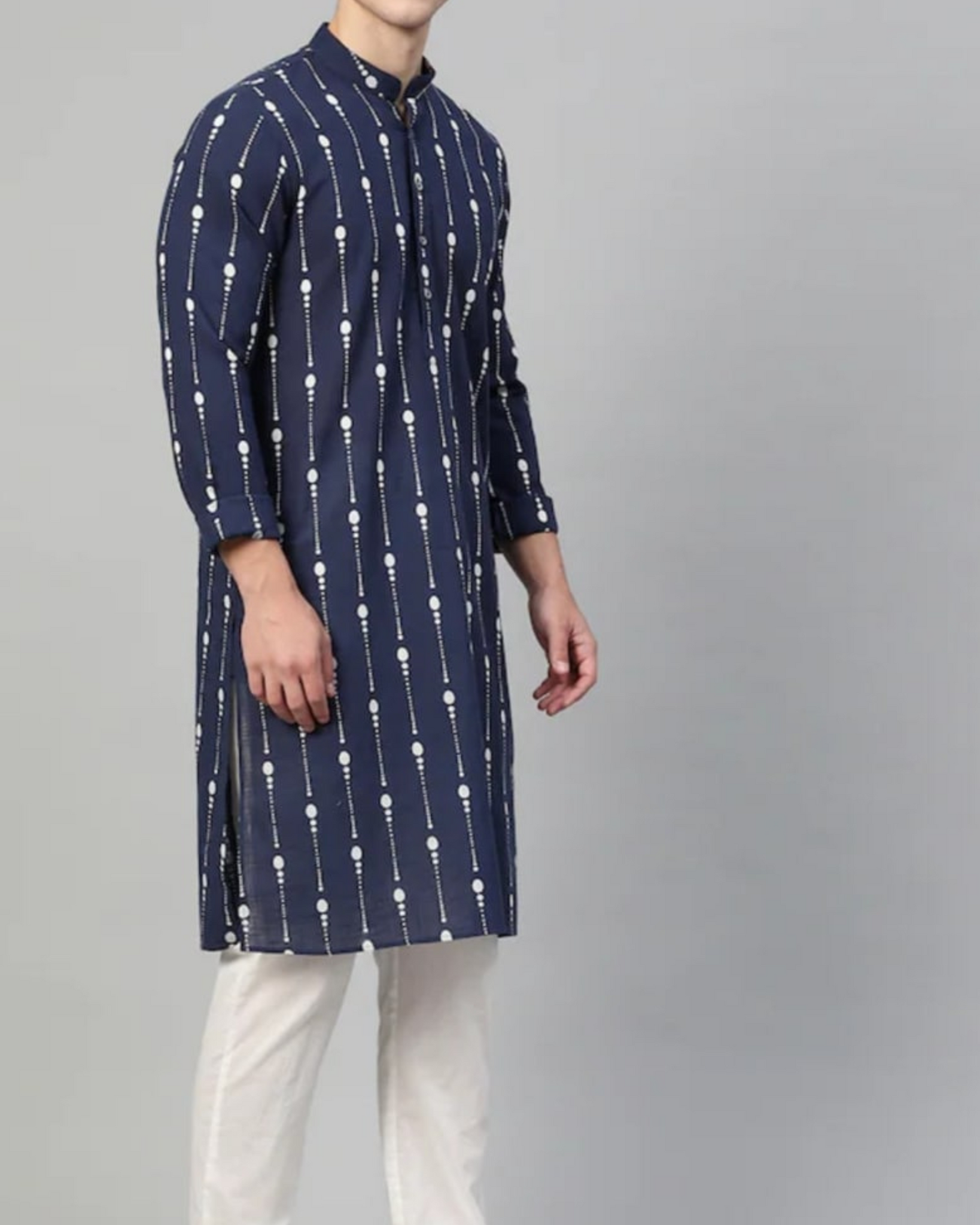 Navy Blue Super Soft Digital Print Kurta For Men