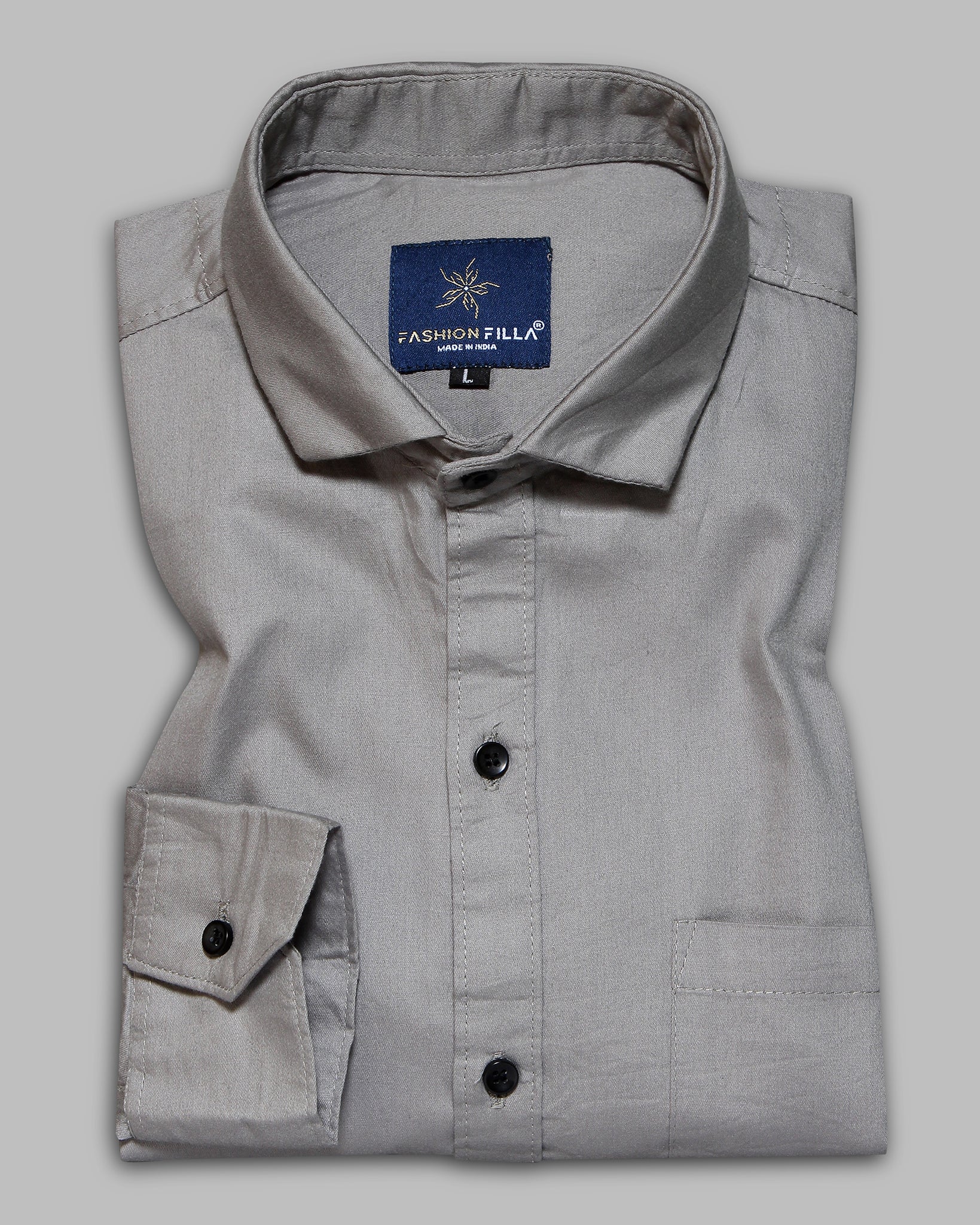 Grey Super Soft Black Button Premium Cotton Shirt