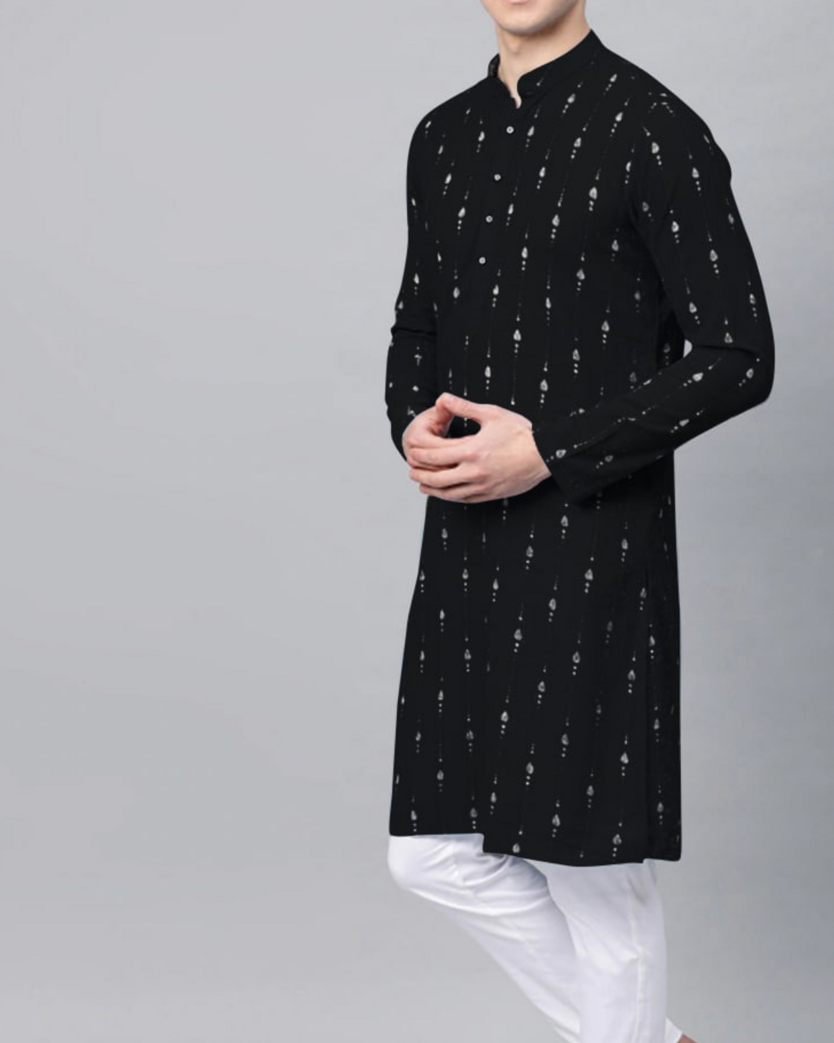 Black Super Soft Digital Print Kurta For Men