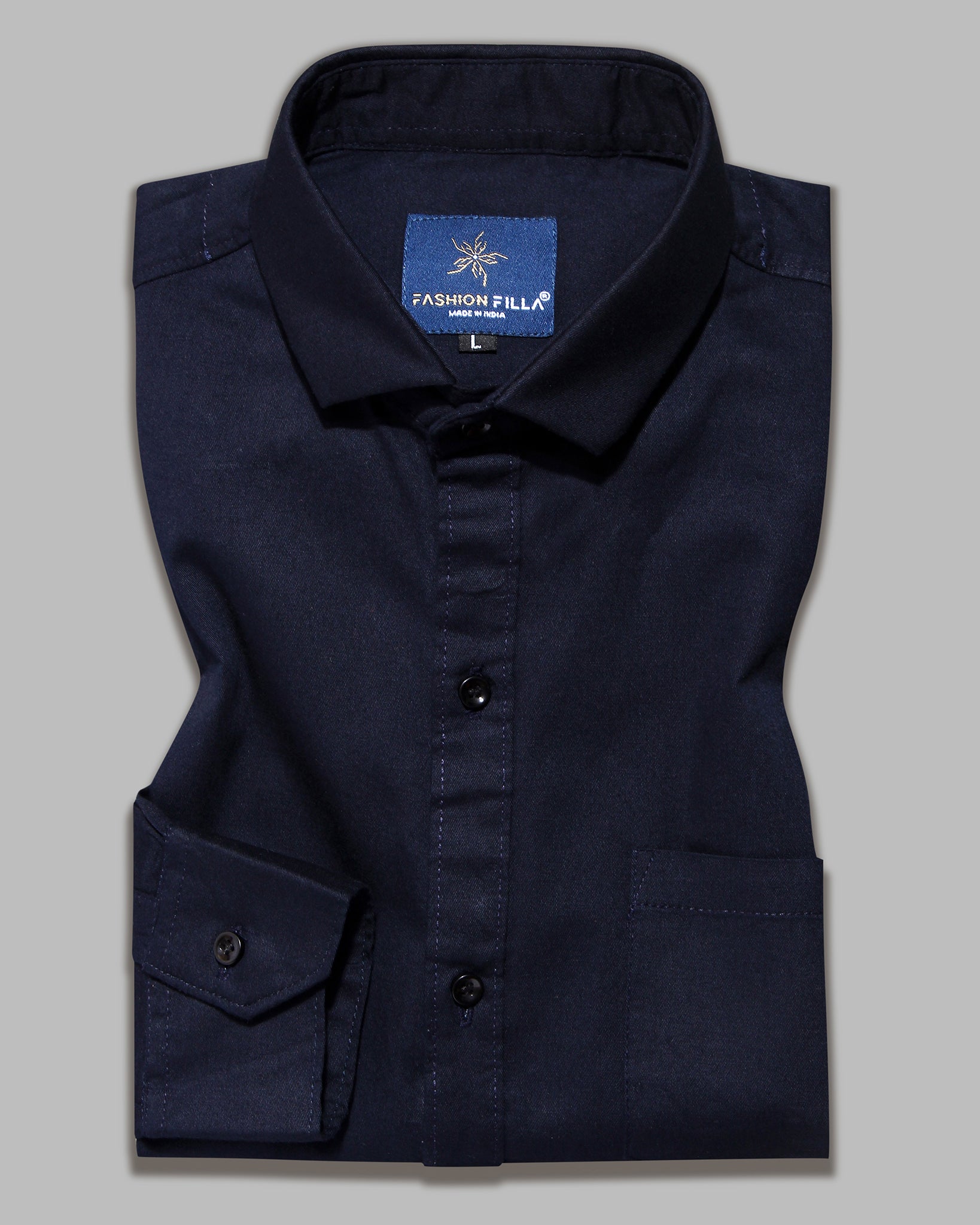 Navy Blue Super Soft Black Button Premium Cotton Shirt