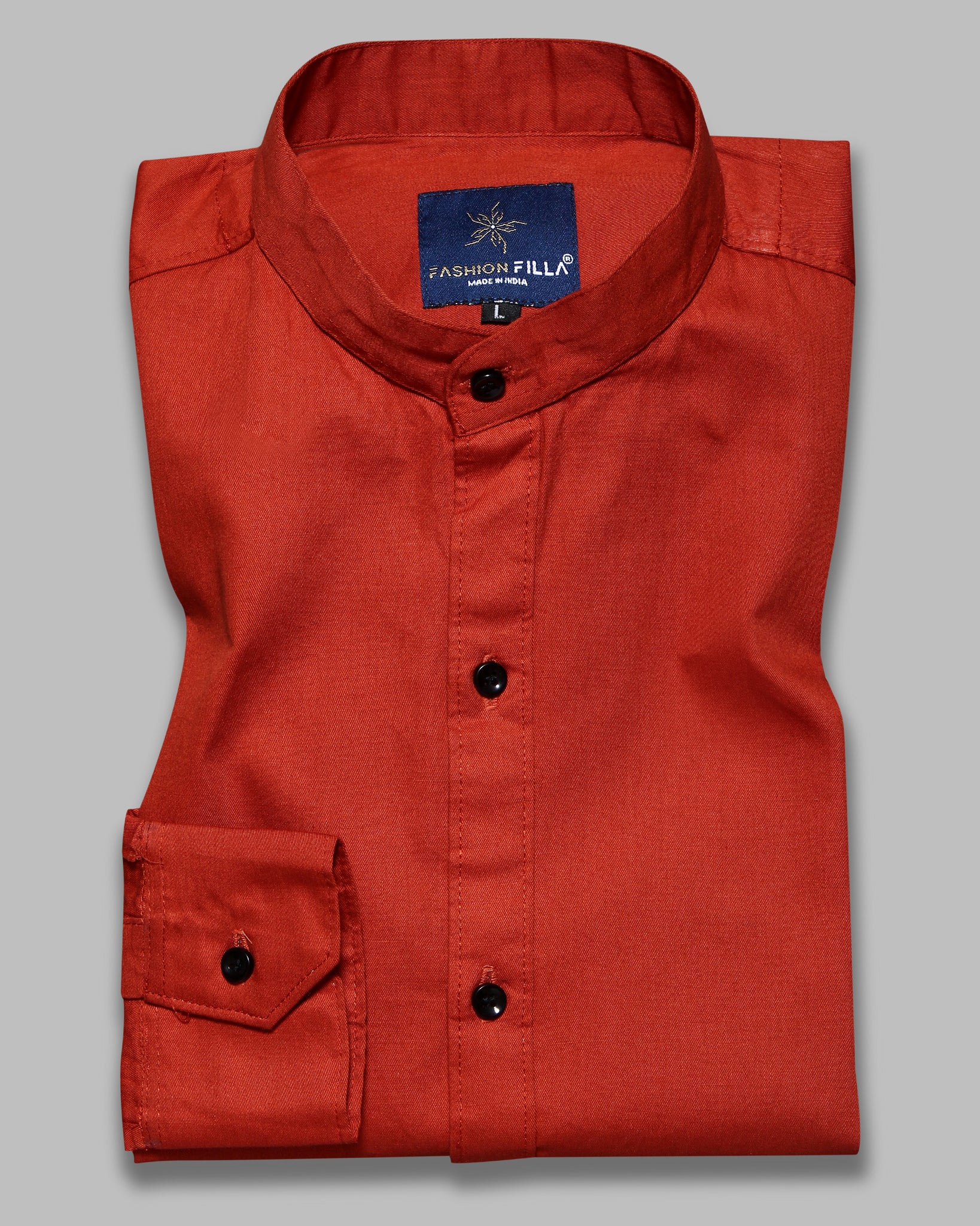 Orange Super Soft Kurta Collar Premium Cotton Shirt