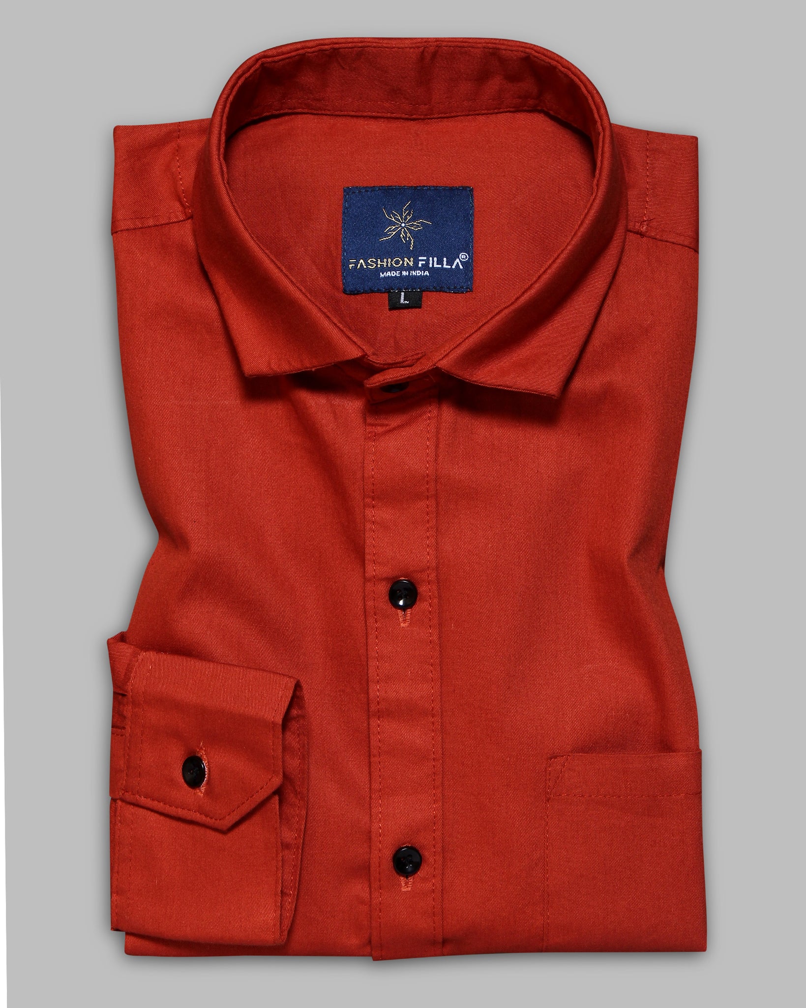 Orange Super Soft Black Button Premium Cotton Shirt