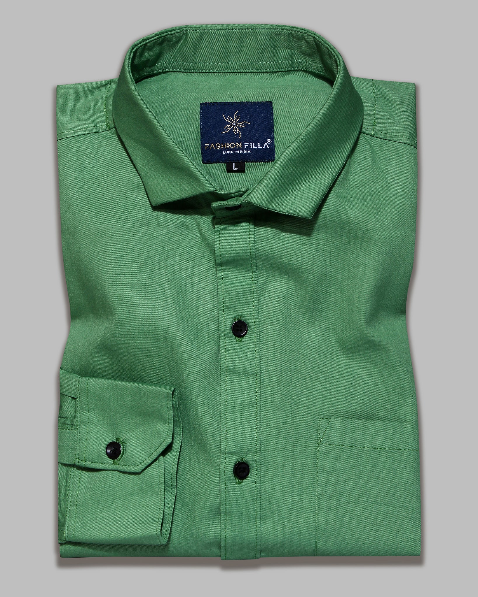 Parrot Green Super Soft Black Button Premium Cotton Shirt