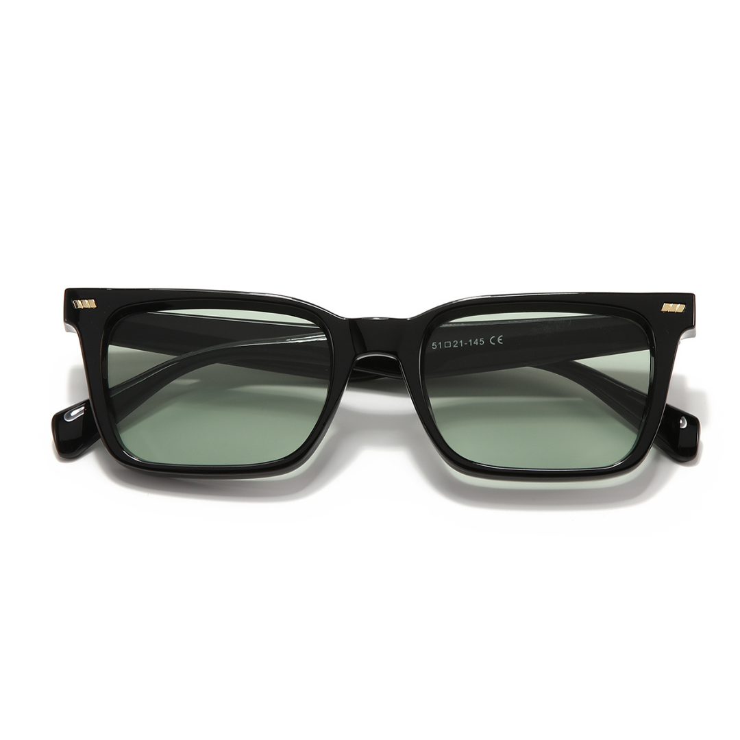 Castels Black Green Rectangle Sunglasses