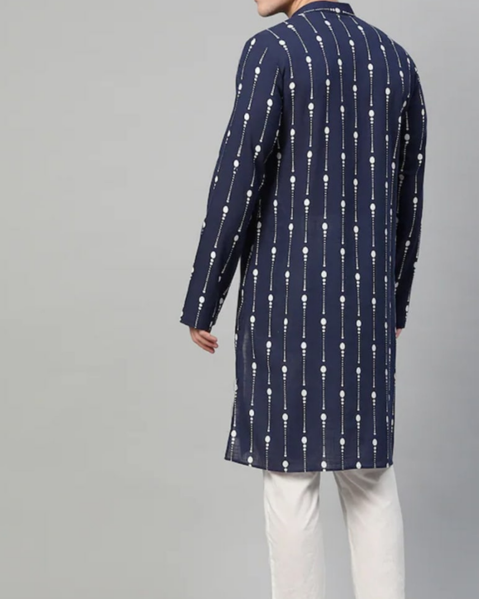 Navy Blue Super Soft Digital Print Kurta For Men