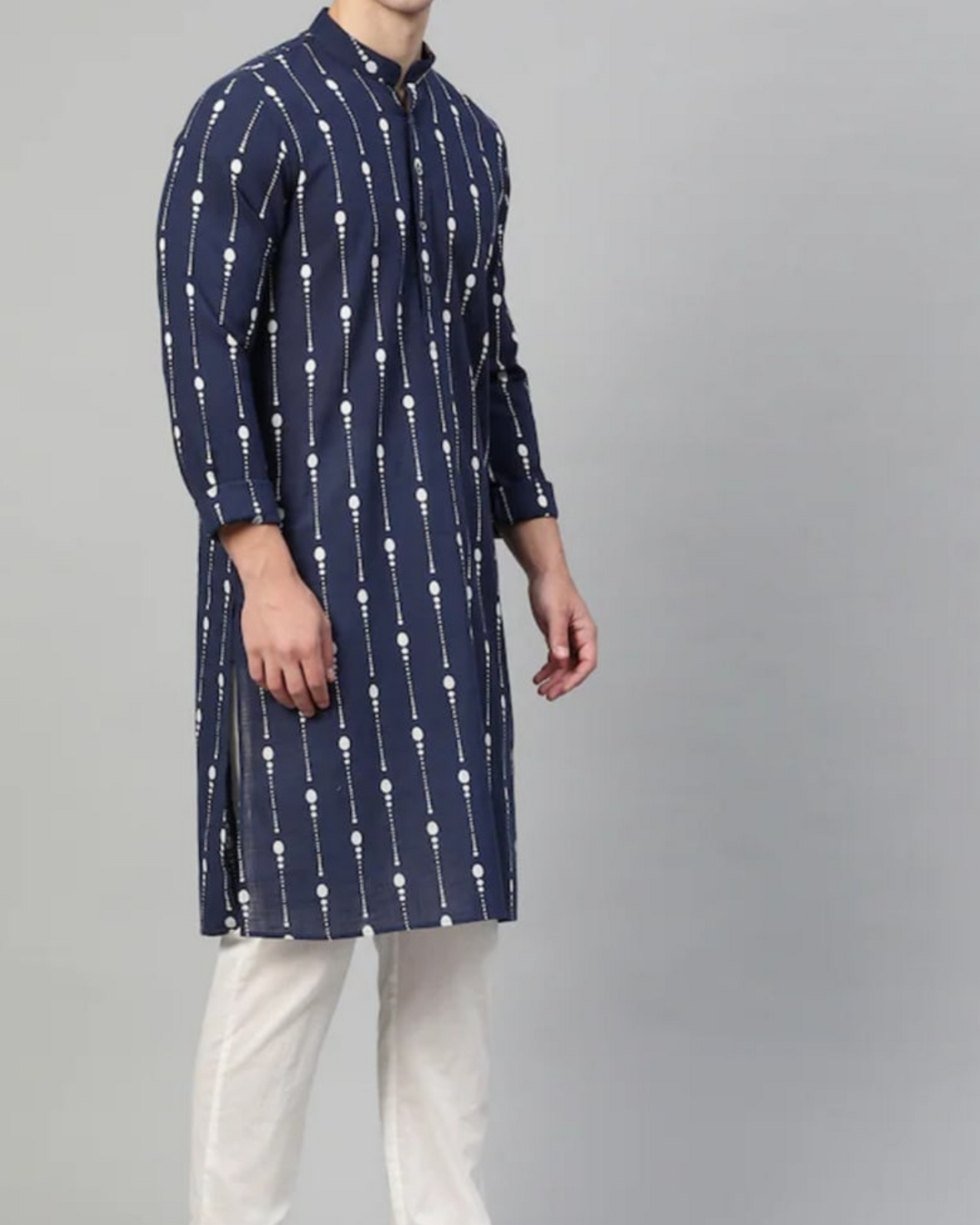 Navy Blue Super Soft Digital Print Kurta For Men